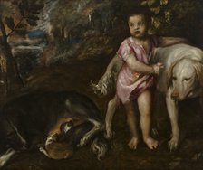 Boy with Dogs in a Landscape, 1565-1576. Artist: Titian (1488-1576)