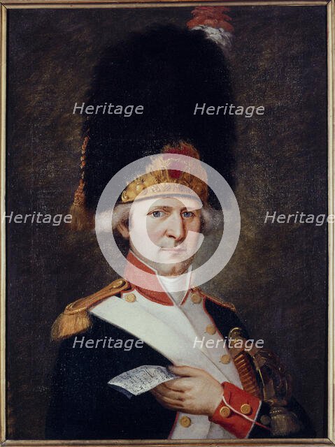 Portrait of a grenadier holding a ticket in his hand, c1791. Creator: E Lussigny.