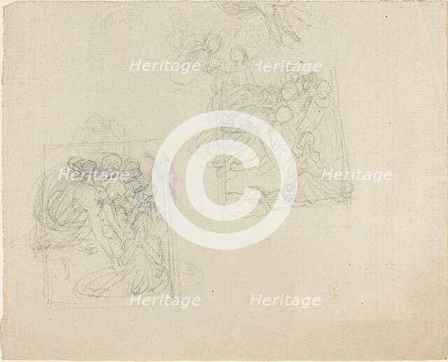 Studies for a Monument with Angels Reaching Down to a Praying Figure [recto and verso]. Creator: John Flaxman.