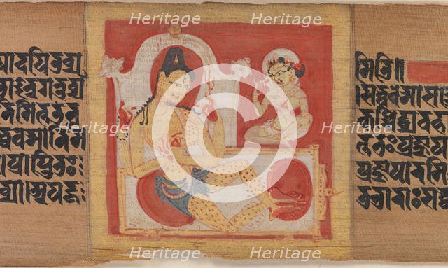 Enthroned Four-armed Bodhisattva, Leaf from...Pancavimsatisahasrika Prajnaparamita..., ca. 1090. Creator: Unknown.