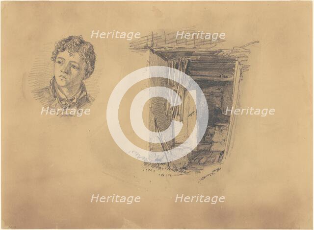 Head of a Boy; and the Entrance to a Shack, 1871. Creator: John Singer Sargent.