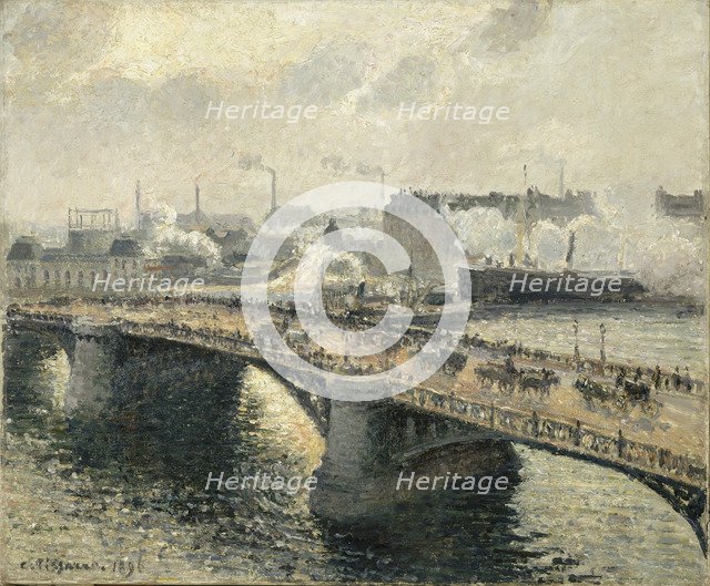 Pont Boïeldieu in Rouen, sunset, misty weather, 1896.
