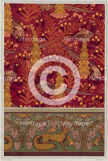 Pheasants, ferns and dandelions. Foxes, birds and vines, 1897. Creator: Verneuil, Maurice Pillard (1869-1942).