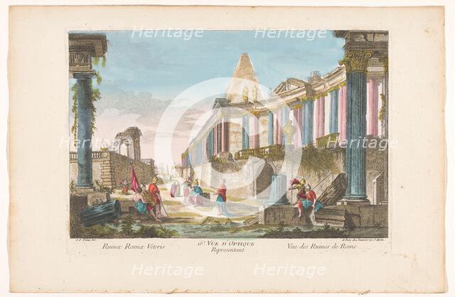 View of the ruins of a colonnade in Rome, 1745-1775. Creator: Anon.