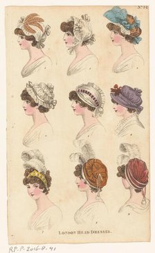 Magazine of Female Fashions of London and Paris, No.34. (?). London Head Dresses, 1798-1806. Creator: Unknown.