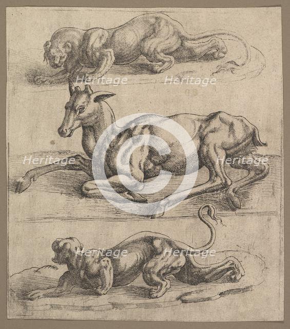 A Doe and Two Lionesses, ca. 1540. Creator: Attributed to Jan Cornelisz Vermeyen (Netherlandish, Beverwijk ca. 1504-1559 Brussels).