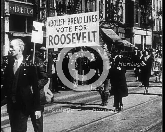 Supporters of Both Presidential Candidates Marching the Streets..., 1932. Creator: British Pathe Ltd.