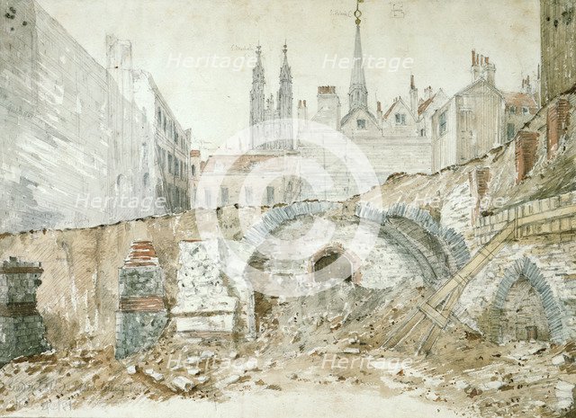 Parts of late 1st-early 2nd century basilica in the City of London. Artist: Henry Hodge