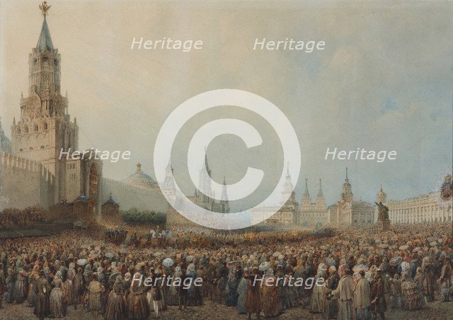 The triumphal entry of the Coronation Procession into Kremlin on August 17, 1856, 1856.