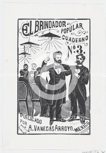A man raising his glass with a group of men sitting at a table in the background,..., ca. 1890-1899. Creator: José Guadalupe Posada.
