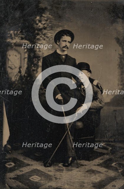 Two Young Men Crossing Their Walking Sticks, 1880s. Creator: Unknown.