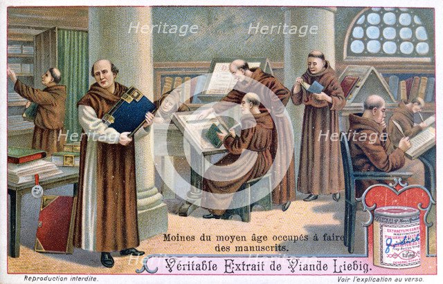 Monks at work on manuscripts in a scriptorium, c1900. Artist: Unknown