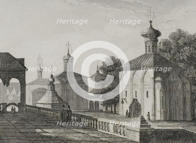 Interior view of Trinity Monastery, Russian Orthodox Church, Russia, 1839. Creator: Augustin François Lemaitre.