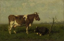 A Cow with her Calf in a Meadow, 1879. Creator: Jan Vrolijk.