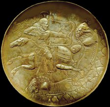 Plate with an archer hunting lion, ca. 250-ca. 650. Creator: Sassanian Art.