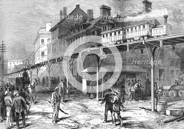 A Street Railway in New York, from a sketch by one of our special artists, 1876. Creator: Unknown.