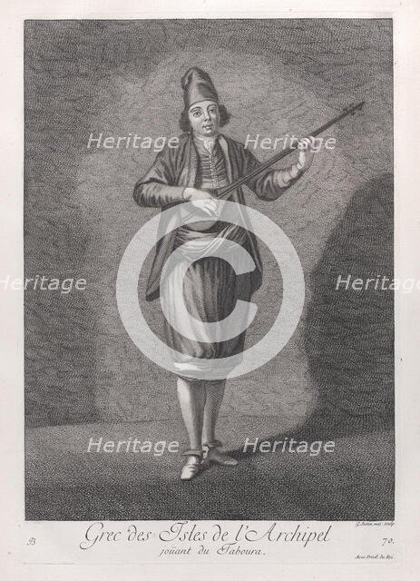 Grec des Isles de l'Archipel, joüant du Taboura, 1714-15.. Creator: Unknown.