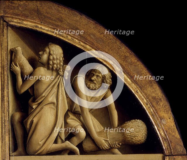 The Ghent Altarpiece. Adoration of the Mystic Lamb: The sacrifice of Cain and Abel, 1432. Creator: Eyck, Jan van (1390-1441).