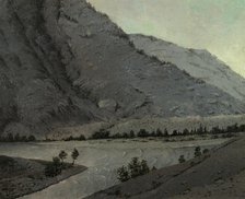 Crossing Over the River Katun' Above Angudaia. View From the North. Altai, 1850-1899. Creator: Pavel Mikhailovich Kosharov.