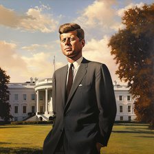 AI IMAGE - Portrait of John F Kennedy standing in front of the White House, 1960s, (2023). Creator: Heritage Images.