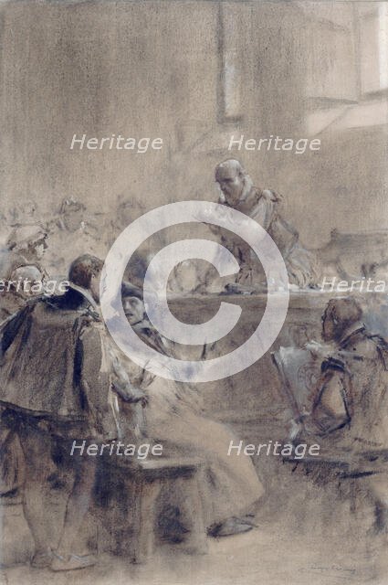 Esquisse pour l'escalier de la Sorbonne : Bernard Palissy ouvrant à Paris, avec la..., c.1888. Creator: Theobald Chartran.