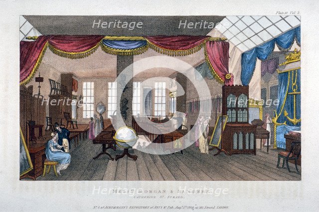 Interior of the premises of Morgan and Sanders, Catherine Street, Westminster, London, 1809. Artist: Anon