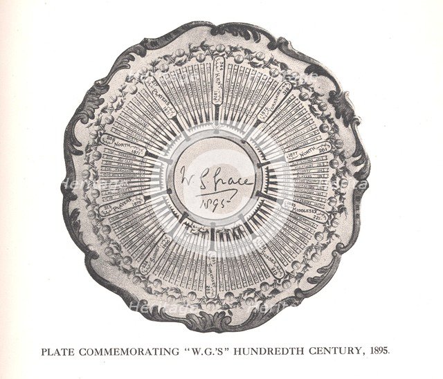 Plate commemorating WG Grace's hundreth century, 1895 (1912). Artist: Unknown.