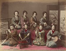 Playing Samisen, Tsudzumi, Fuye and Taiko, 1870s-1890s. Creator: Kusakabe Kimbei.