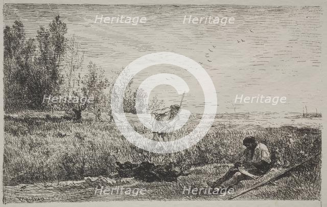 Hay-making, original impression 1862, printed in 1921. Creator: Charles François Daubigny (French, 1817-1878).