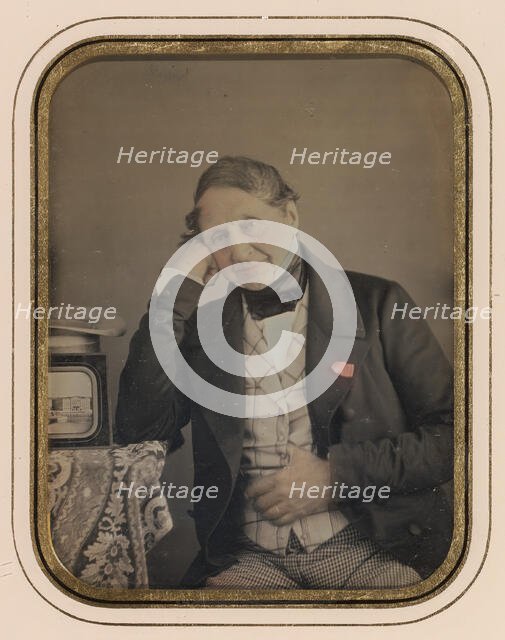 Self-portrait with a daguerreotype of Geneva, about 1847. Creator: Jean-Gabriel Eynard.