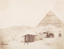 The Photographer before his Tent on the Site of the Pyramid of Khafre (Chephren), 1851. Creator: George Wilson Bridges.