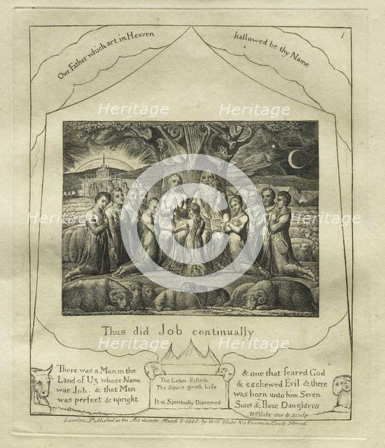 The Book of Job: Pl. 1, Thus did Job continually, 1825. Creator: William Blake (British, 1757-1827).