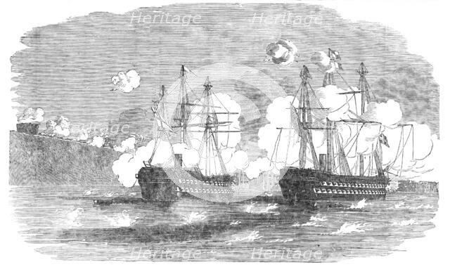 The "Agamemnon" and "Sanspareil" attacking Sebastopol, 1854. Creator: Unknown.