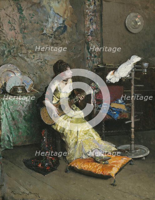 Woman With A Parrot, c1872. Creator: Raimundo de Madrazo y Garreta.