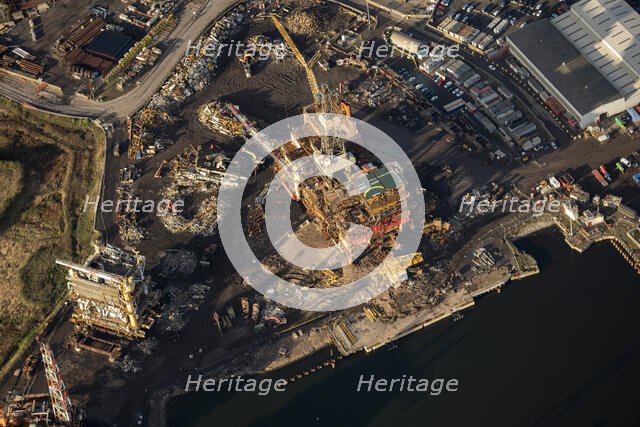 The decommissioned oil rig, Brent Bravo, Able Seaton Port, Hartlepool, 2021. Creator: Emma Trevarthen.