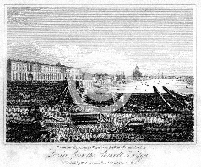 London from the Strand Bridge, 1816.Artist: W Wallis