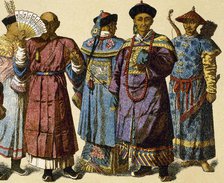 Chinese mandarin wearing official dress and house attire next to Chinese archer, Modern Age. Creator: Unknown.