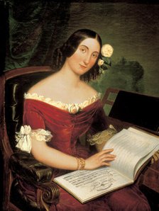 Portrait of the opera singer Giuseppina Strepponi (1815-1897), second wife of Giuseppe Verdi, 1842. Creator: Anonymous.