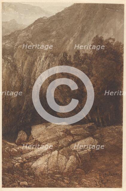 Mountain landscape with rocks and trees in Berner Oberland, 1838-1915. Creator: Johannes Gysbert Vogel.