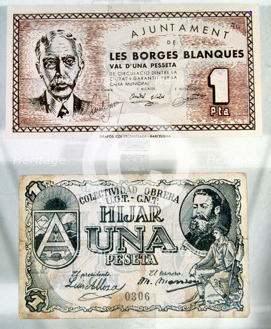 Spanish Civil War (1936-1939), legal tender notes issued by the City council of Borges Blanques (…