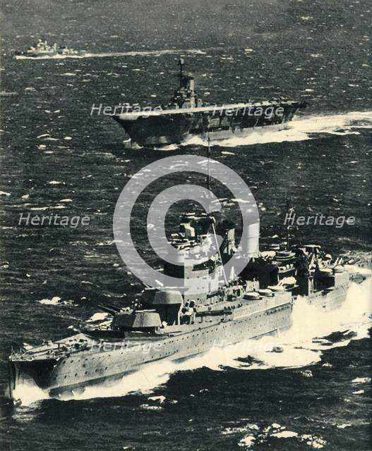 The 'Renown', the 'Ark Royal', and the 'Sheffield', c1939-1941, (1942).  Creator: Unknown.
