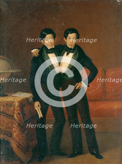 Chang and Eng Bunker, 1836. Creator: Edouard Pingret.