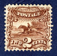 2c Post Rider and Horse G Grill single, 1869. Creator: National Bank Note Company.