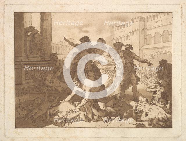 La Peste chez les Philistins (Plague Among the Philistines), in an album containing R..., 1782-1821. Creator: Jean Jacques Lagrenee.