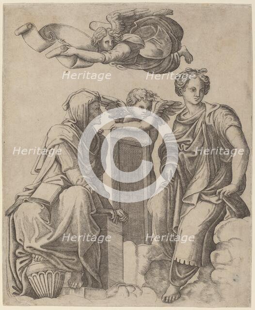 Two Sibyls and an Angel, c. 1520/1525. Creator: Giovanni Antonio da Brescia.