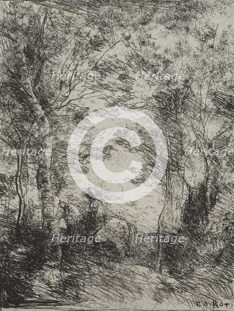 Horseman in the Woods, original impression 1854, printed in 1921. Creator: Jean Baptiste Camille Corot (French, 1796-1875); M. Le Garrec.