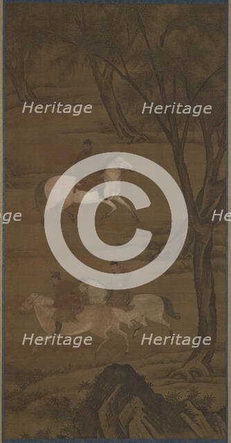 Three Horsemen Riding under Willows, 15th century. Creator: Unknown.