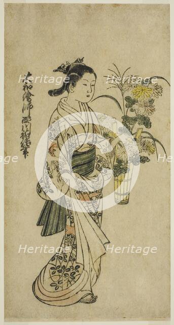 Young Girl Carrying a Flower Arrangement, first half of 18th century. Creator: Nishikawa Sukenobu.