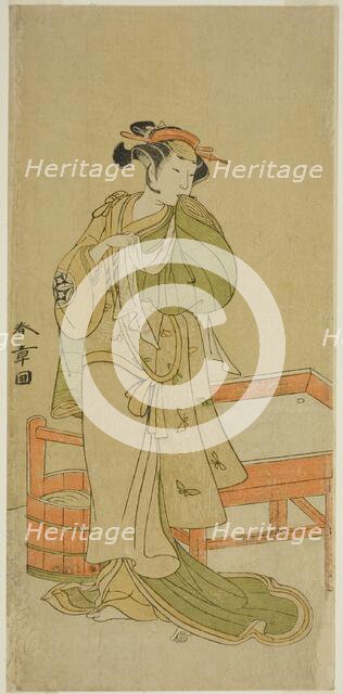 The Actor Yamashita Kinsaku II as Moshio in the Play Izu-goyomi Shibai no Ganjitsu..., c.1772. Creator: Shunsho.