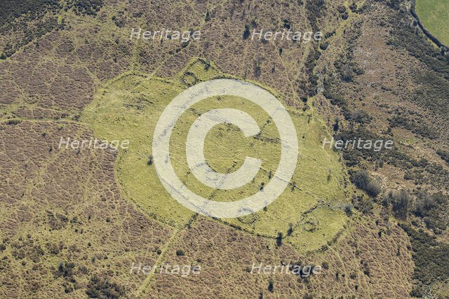 An enclosed stone hut circle  settlement on Buckland Common, Dartmoor, Devon,  2025. Creator: Damian Grady.